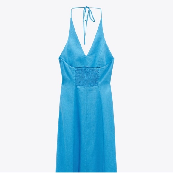 ZARA | NWT Linen Blend Halter Midi Dress in Sky Blue, Size Small - Picture 4 of 12